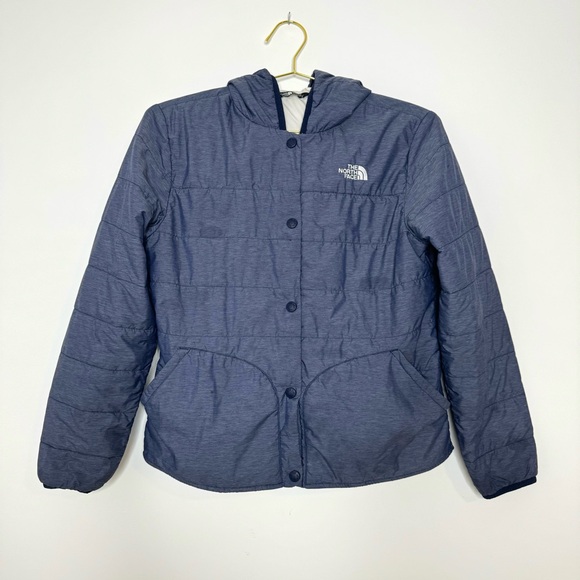 The North Face Blue Puffer Jacket Long Sleeved Hooded Pockets Insulated Girls 18 - Picture 2 of 13